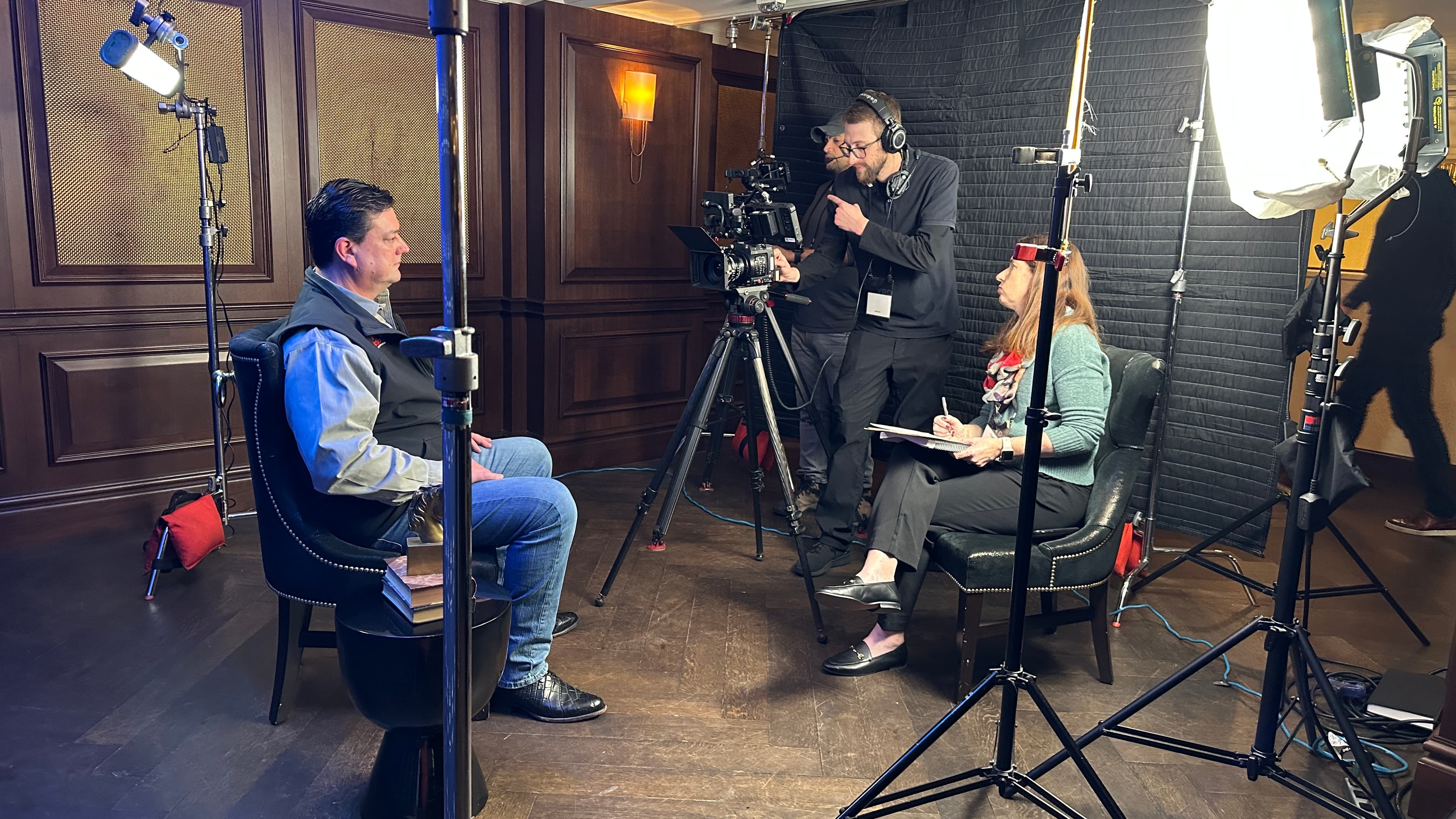 Media Bar Productions crew preparing an executive interview