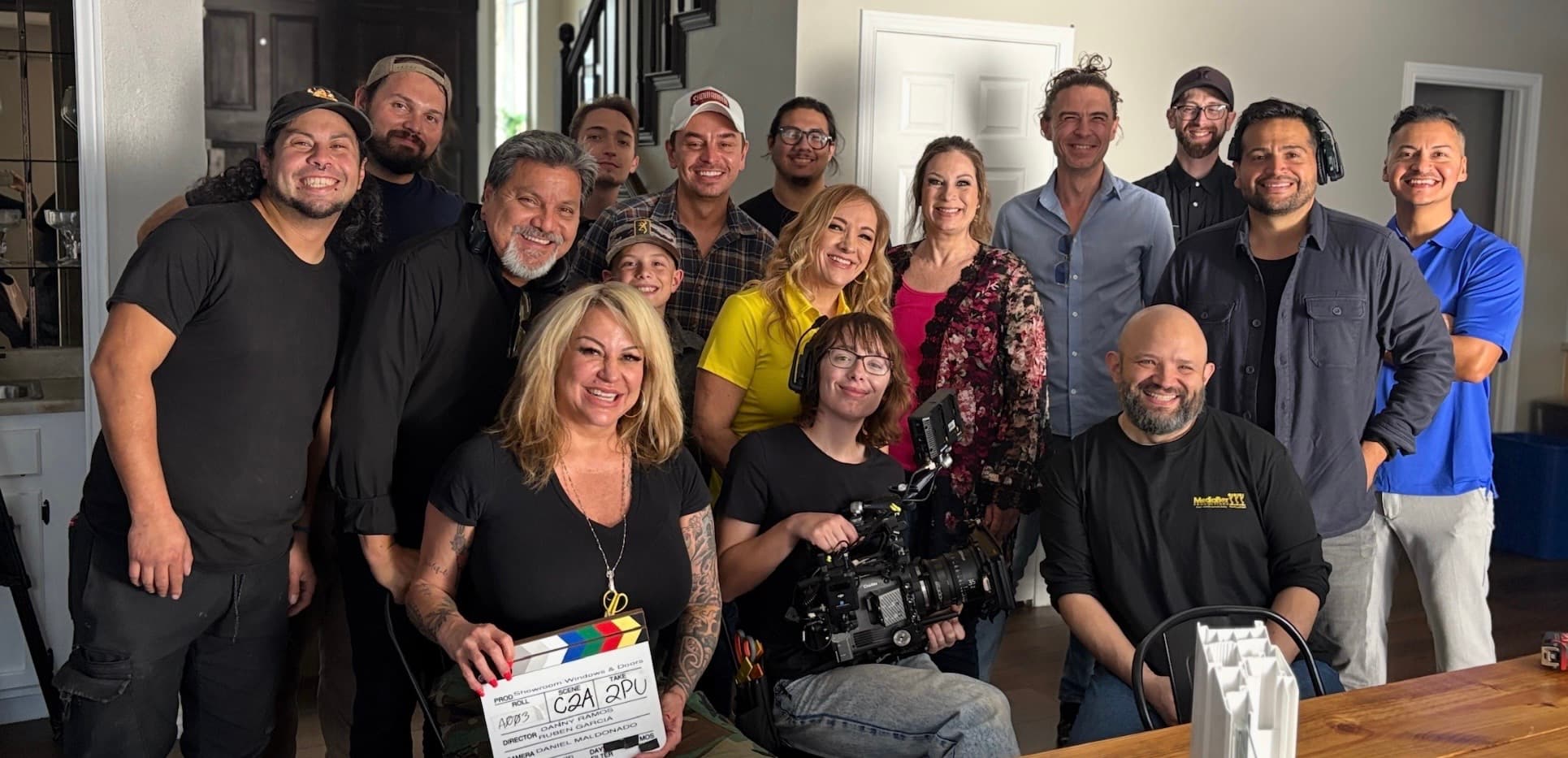 Media Bar Productions crew gathered after a San Antonio production
