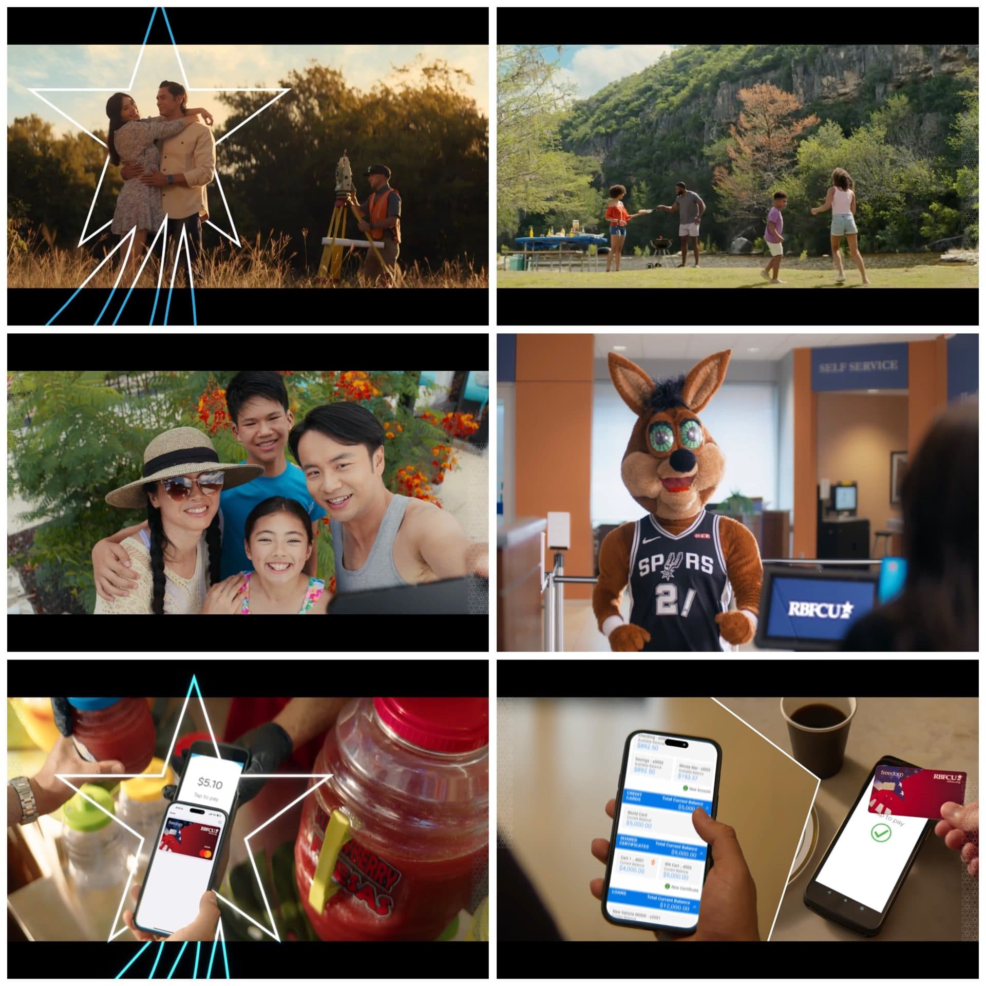 Scenes from the RBFCU Go Beyond Banking commercial campaign