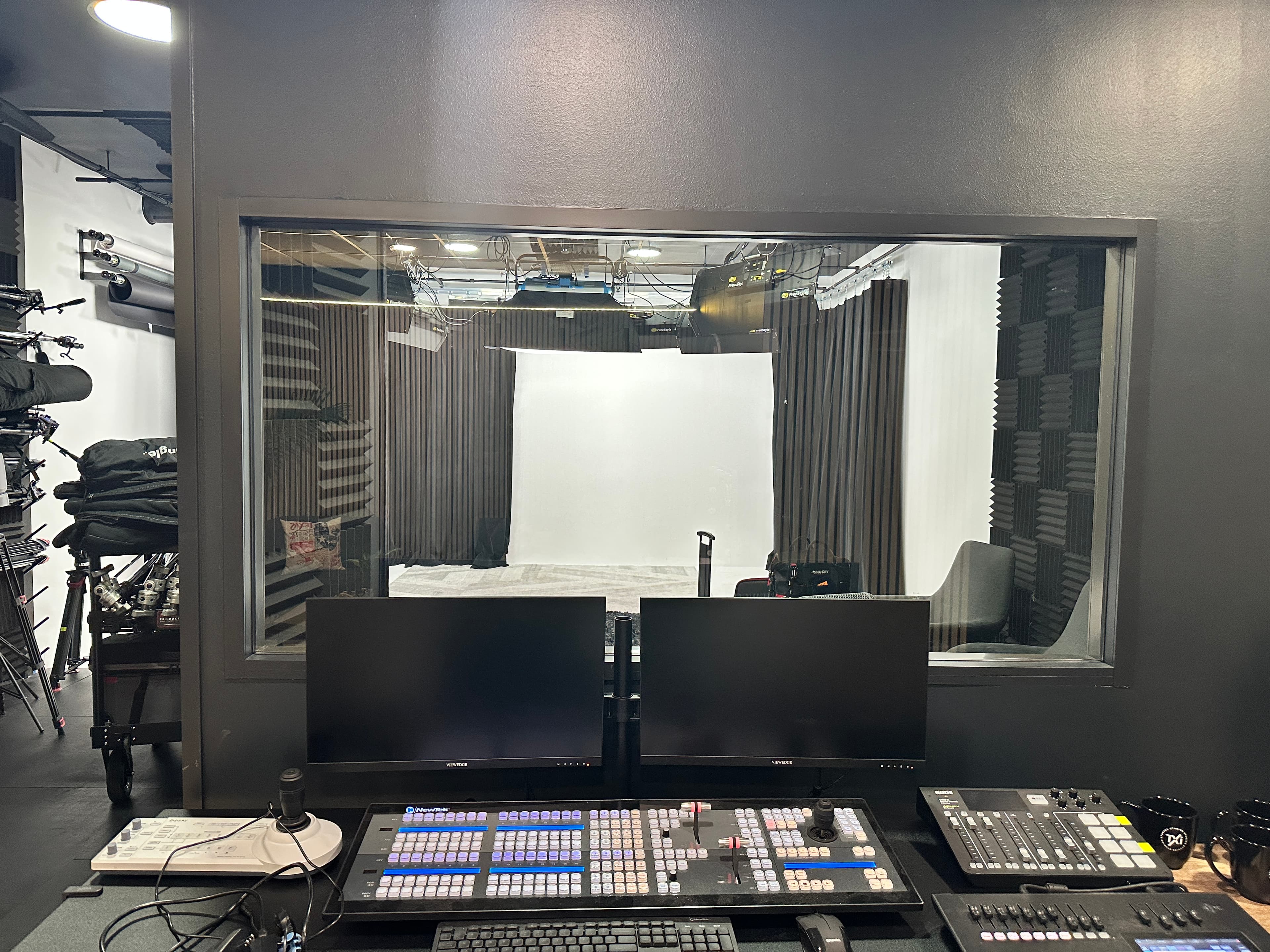 Media Bar Productions control room overlooking the production stage